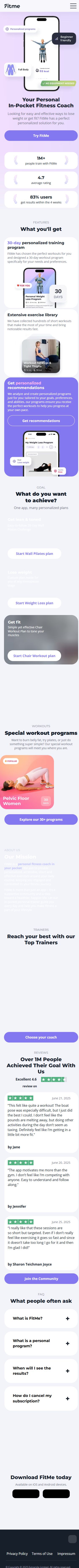 FitMe — FitMe landing page (mobile)