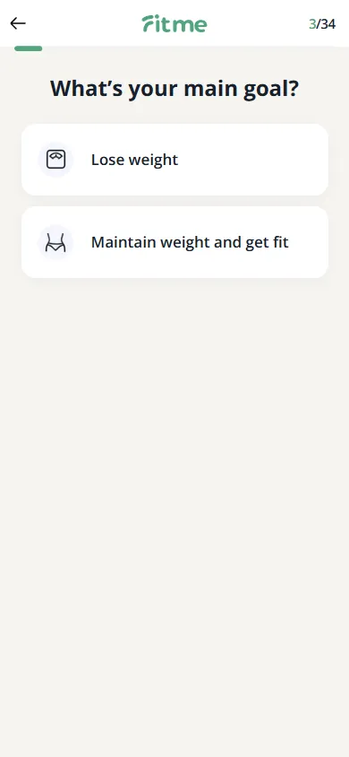 FitMe — 34-question personalization quiz (screen 5)