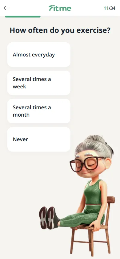 FitMe — 34-question personalization quiz (screen 15)