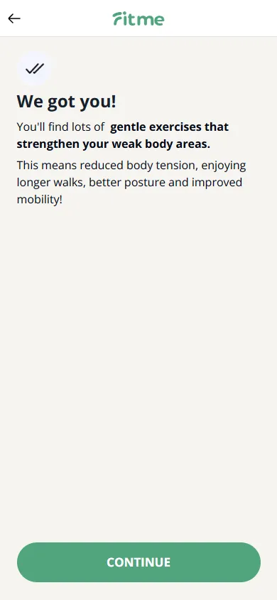 FitMe — 34-question personalization quiz (screen 19)