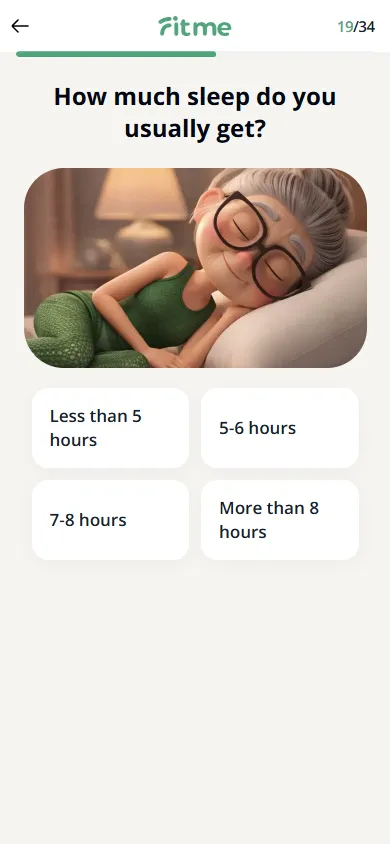 FitMe — 34-question personalization quiz (screen 25)