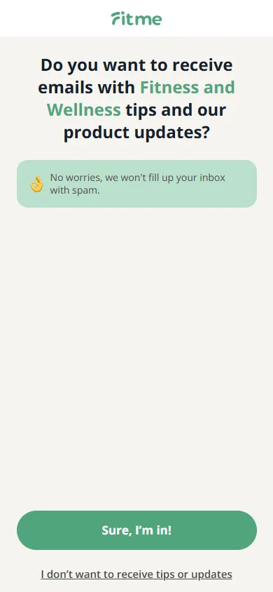 FitMe — Email + name lead capture (screen 2)