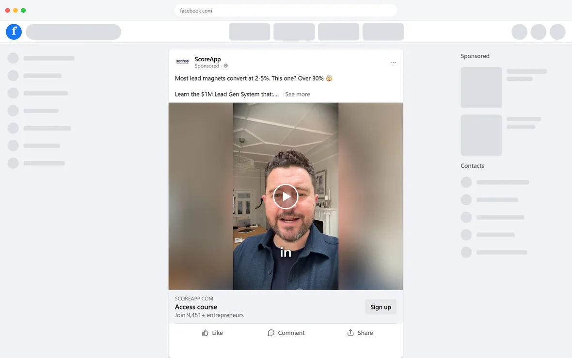 ScoreApp — "Most lead magnets convert at 2-5%" video ad (desktop)