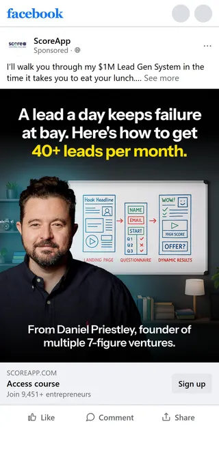 ScoreApp — "In the time it takes you to eat your lunch" image ad