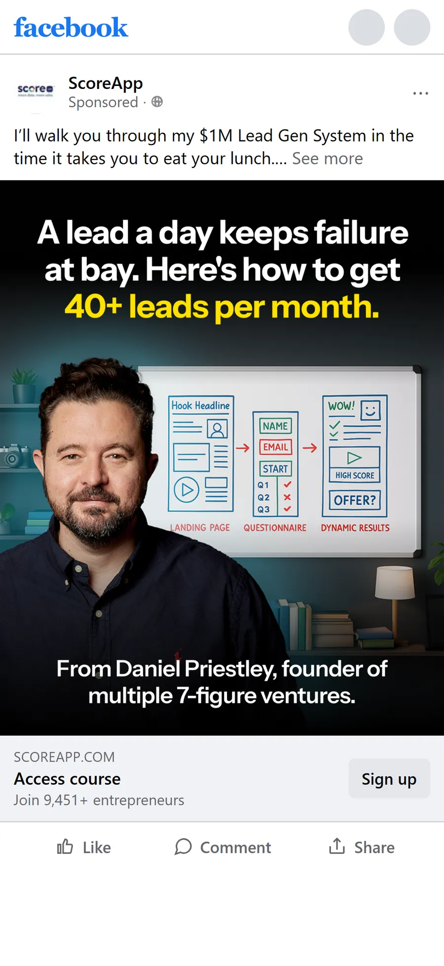 ScoreApp — "In the time it takes you to eat your lunch" image ad (mobile)