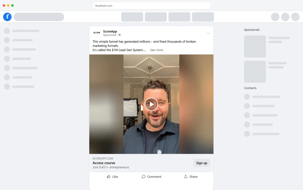 ScoreApp — "This simple funnel has generated millions" video ad (desktop)