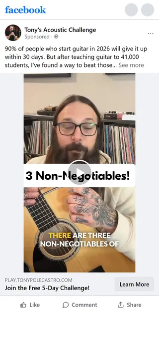 Tony's Acoustic Challenge — “90% of people who start guitar in 2026 will give it up within 30 days.”