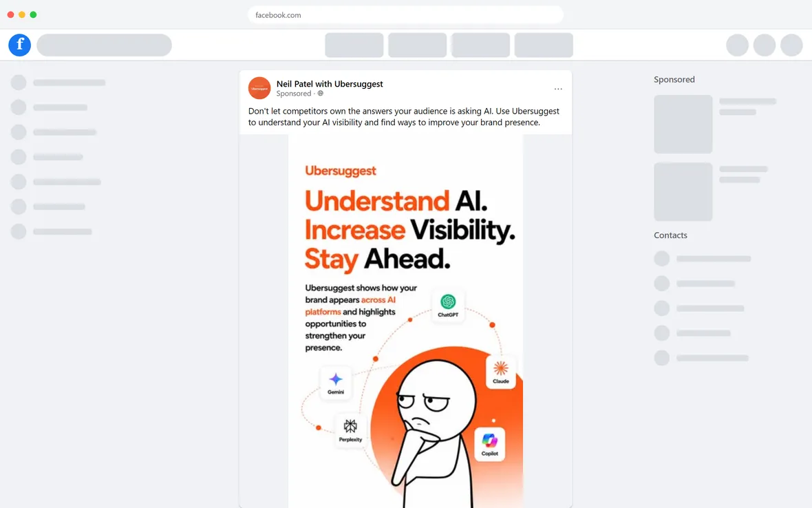 Ubersuggest — "Understand AI. Increase Visibility. Stay Ahead." (desktop)