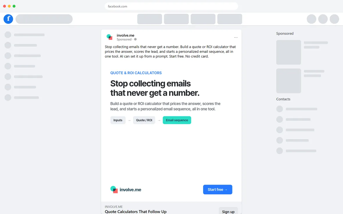 involve.me — "Stop collecting emails that never get a number." (for past visitors) (desktop)