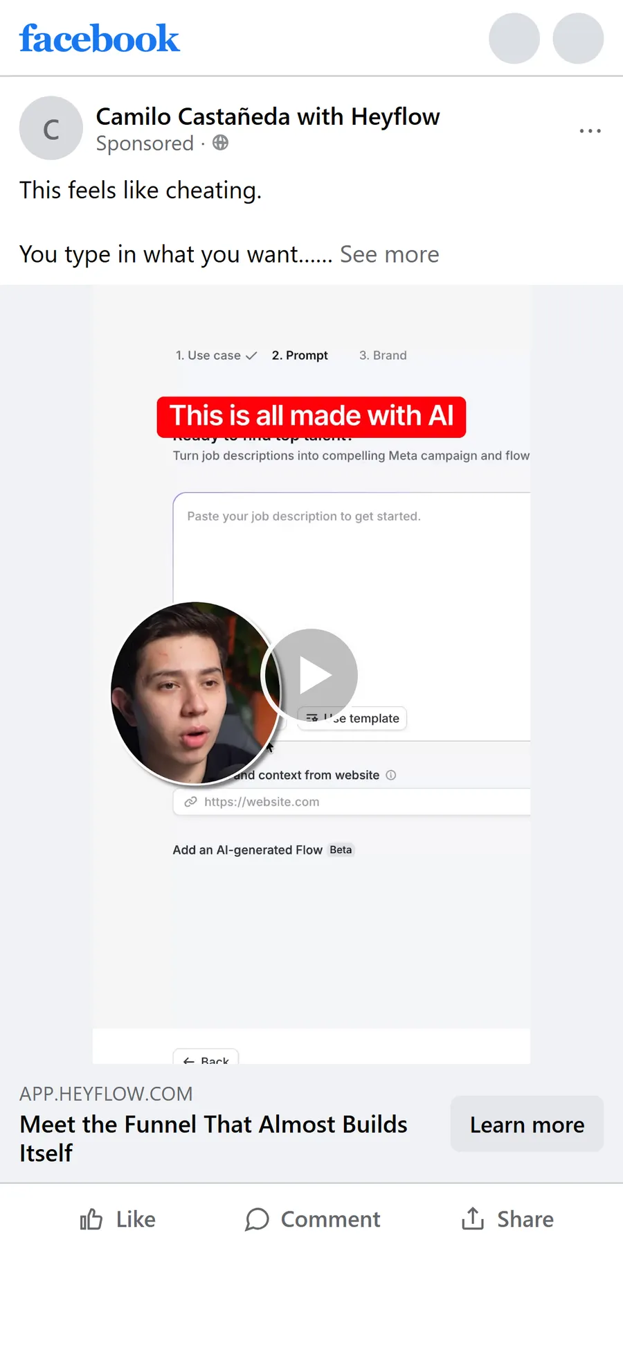 Heyflow — "This feels like cheating." (Camilo Castañeda branded content) (mobile)