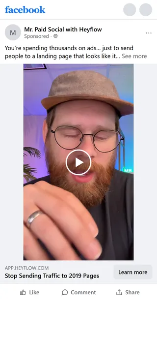 Heyflow — "Stop Sending Traffic to 2019 Pages" (Mr. Paid Social branded content)