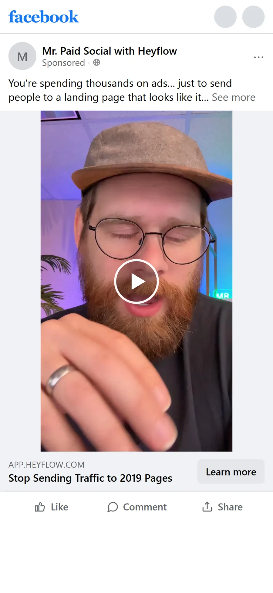 Heyflow — "Stop Sending Traffic to 2019 Pages" (Mr. Paid Social branded content) (mobile)