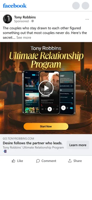 Tony Robbins — "Desire follows the partner who leads" ad
