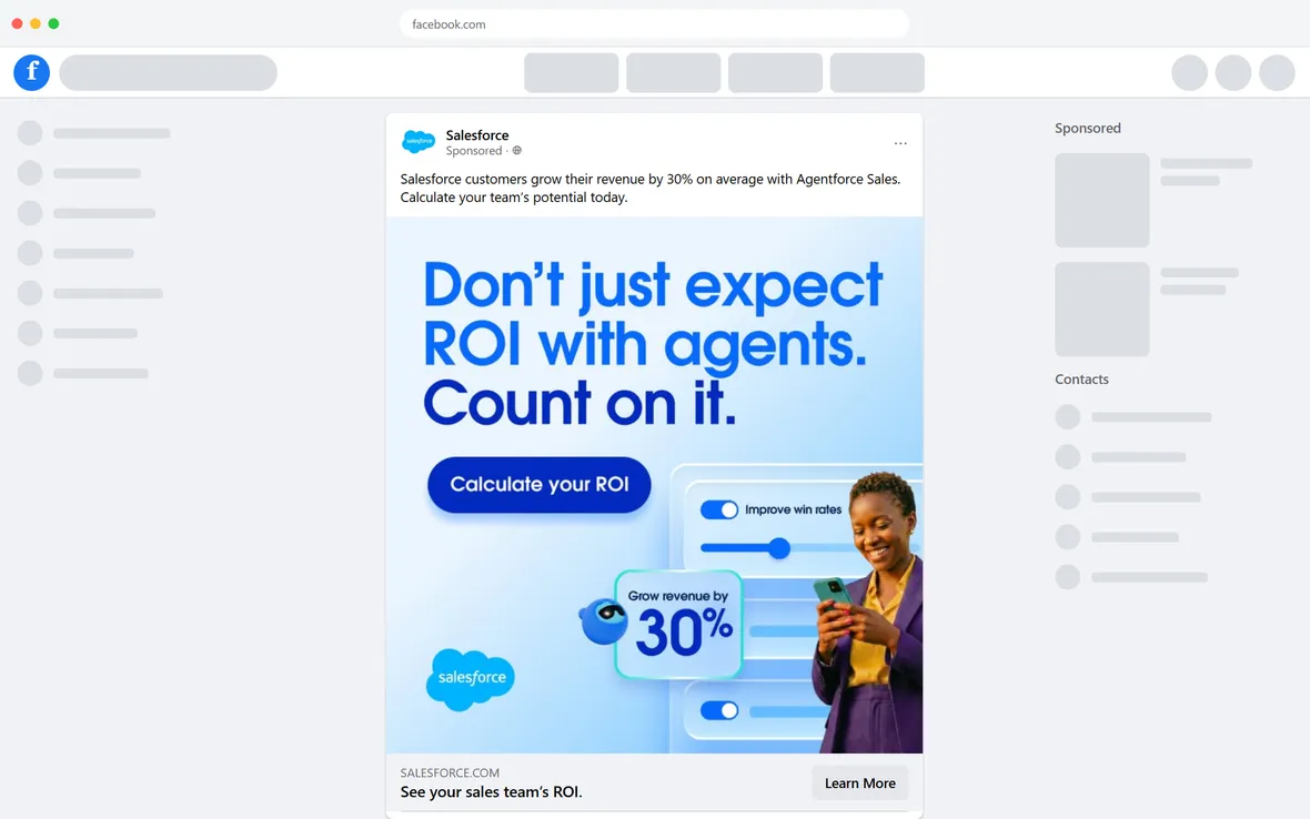 Salesforce — “See your sales team’s ROI.” (desktop)