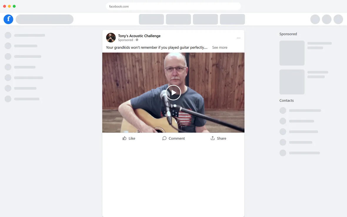 Tony's Acoustic Challenge — “Your grandkids won’t remember if you played guitar perfectly.” (desktop)