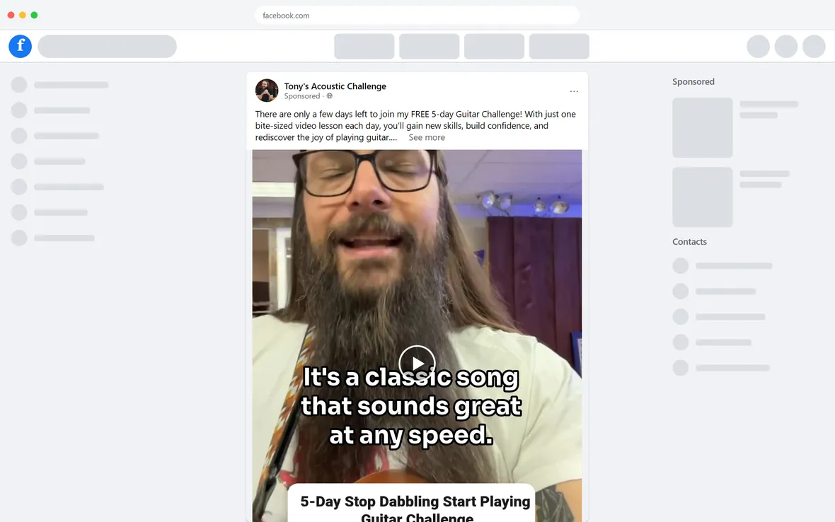 Tony's Acoustic Challenge — “There are only a few days left to join my FREE 5-day Guitar Challenge!” (desktop)