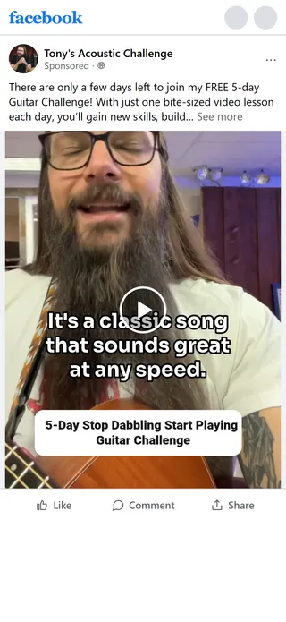 Tony's Acoustic Challenge — “There are only a few days left to join my FREE 5-day Guitar Challenge!”