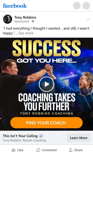 Tony Robbins — "This Isn't Your Ceiling" testimonial ad