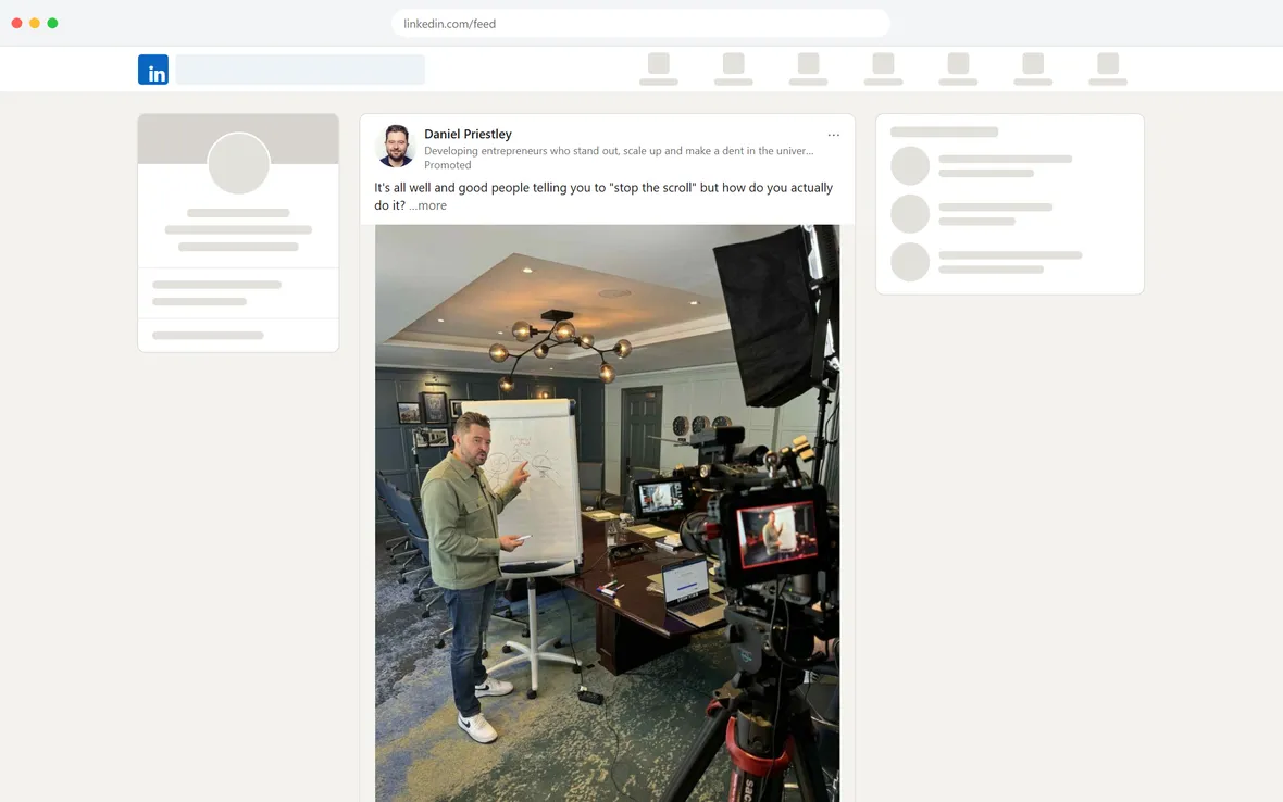 Vidonary — “How do you actually stop the scroll?” LinkedIn ad (desktop)