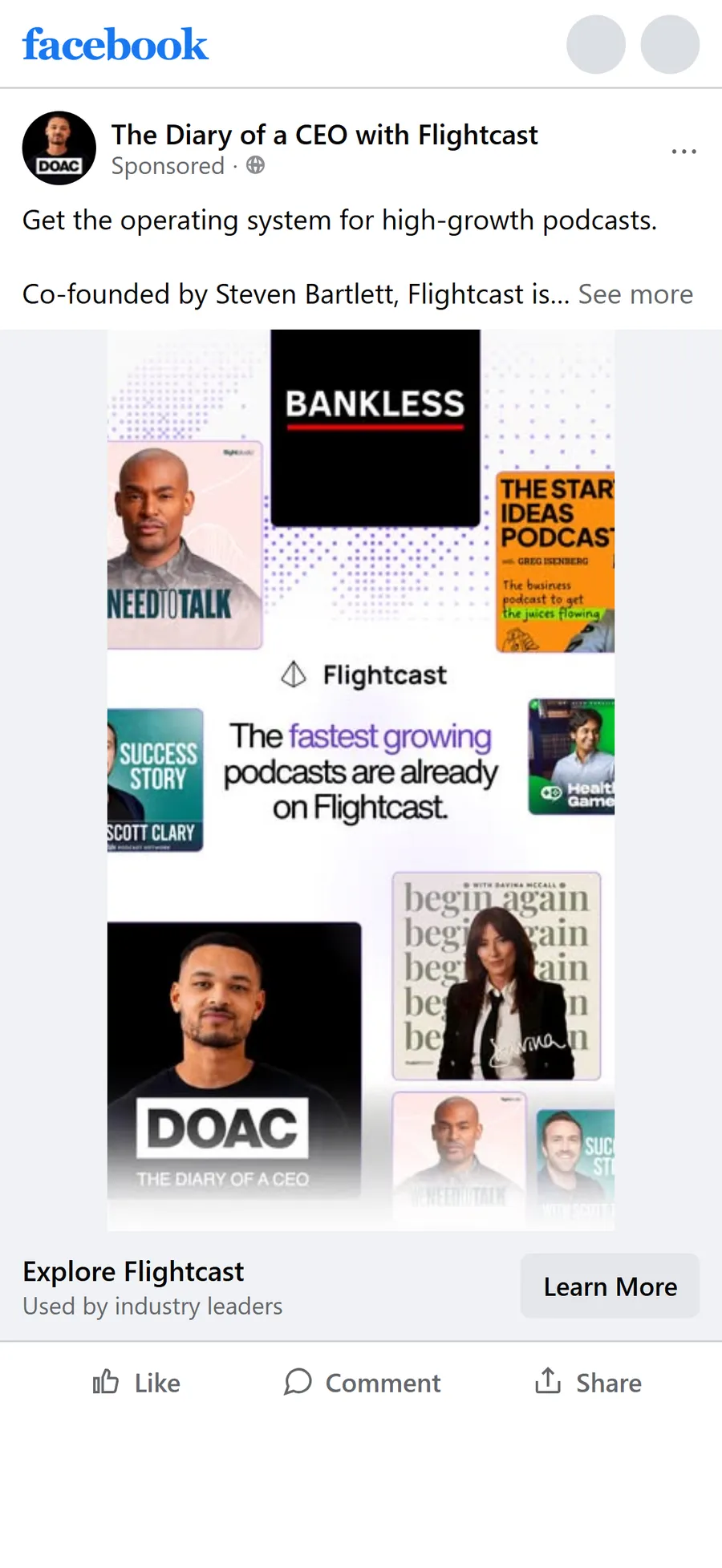 Flightcast — “Get the operating system for high-growth podcasts” (mobile)