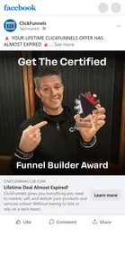 ClickFunnels — "Your lifetime ClickFunnels offer has almost expired" retargeting ad