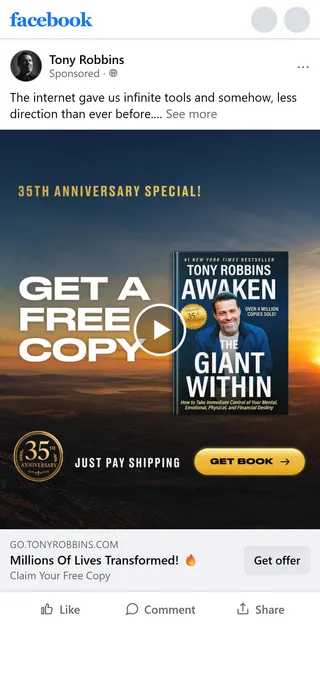 Tony Robbins — "Millions Of Lives Transformed!" ad