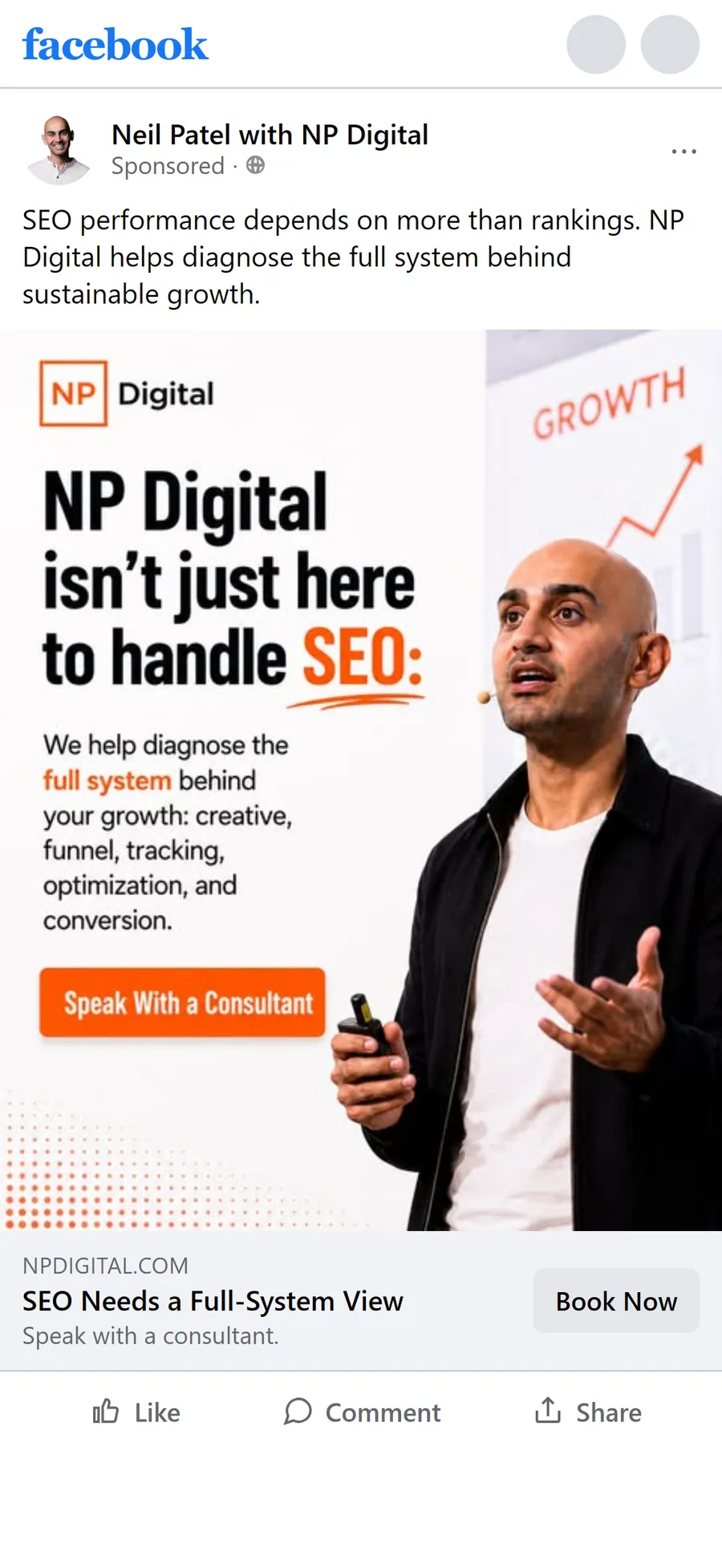 NP Digital — "NP Digital isn't just here to handle SEO" — Neil Patel on stage (mobile)