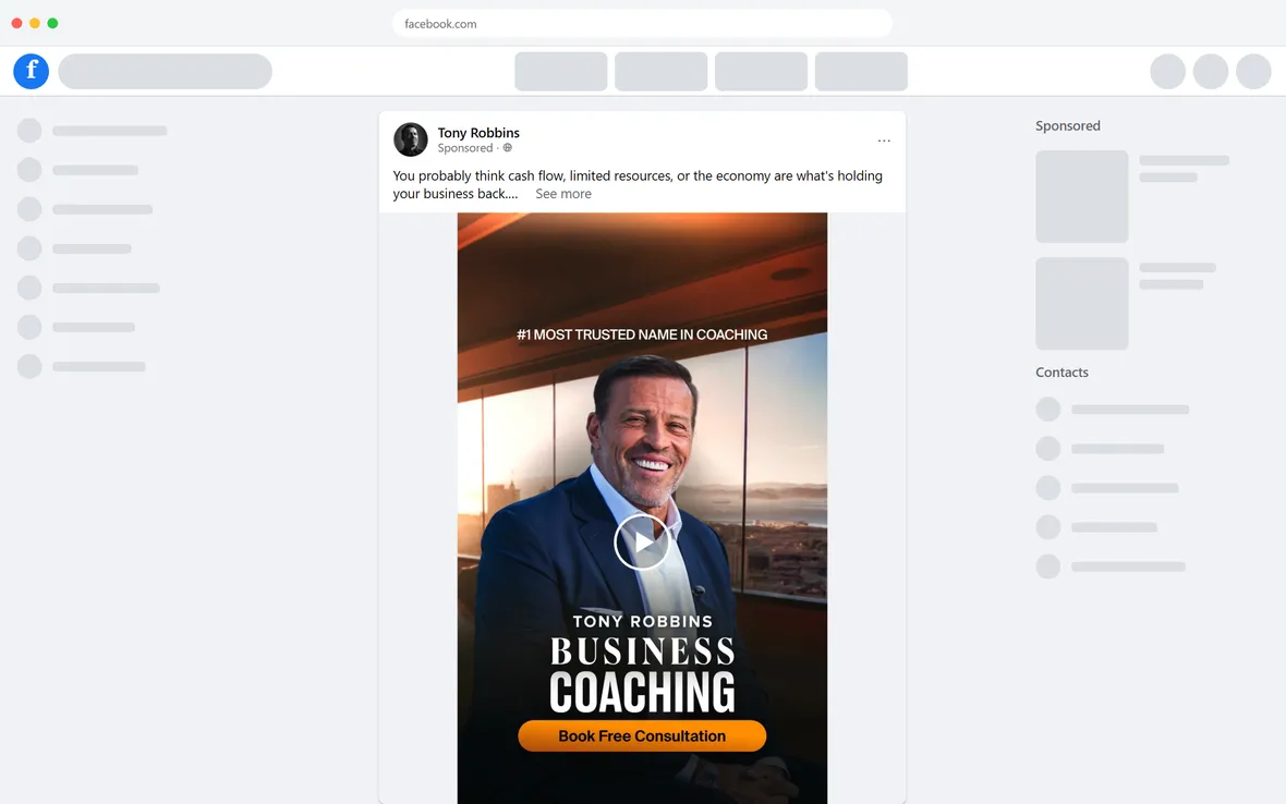 Tony Robbins — "True leaders never go it alone" ad (desktop)