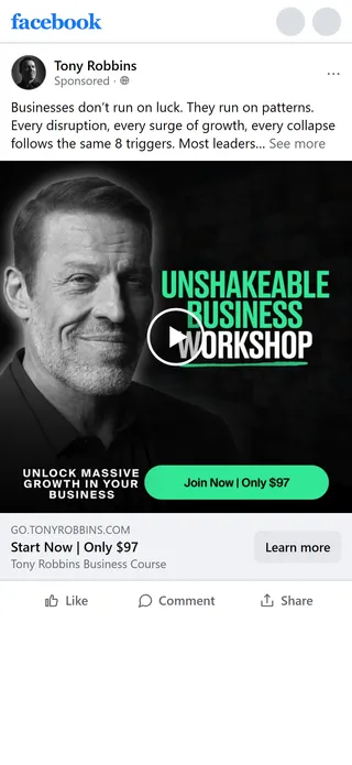 Tony Robbins — "Start Now | Only $97" ad