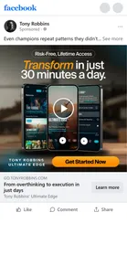 Tony Robbins — "From overthinking to execution in just days" ad