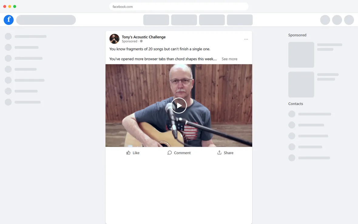 Tony's Acoustic Challenge — “You know fragments of 20 songs but can’t finish a single one.” (desktop)
