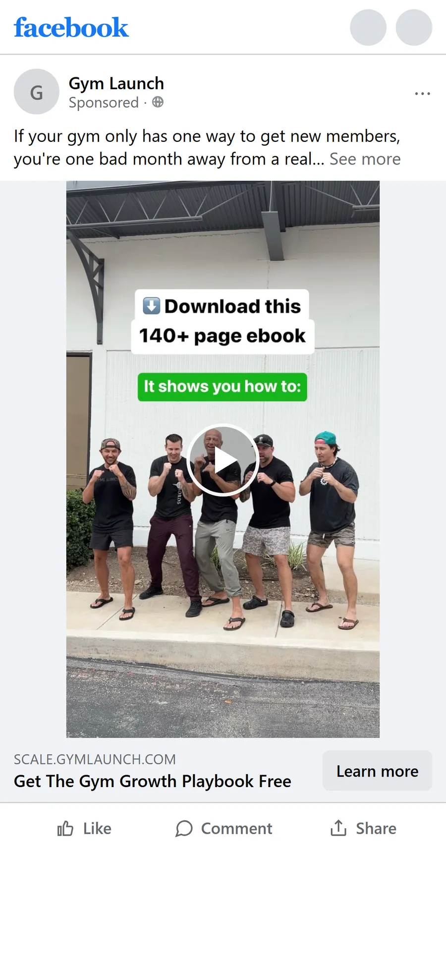Gym Launch — "One bad month away" playbook video ad (mobile)