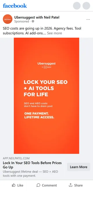 Ubersuggest — "Lock In Your SEO Tools Before Prices Go Up"