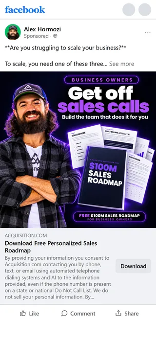 Acquisition.com — "Download Free Personalized Sales Roadmap" still ad