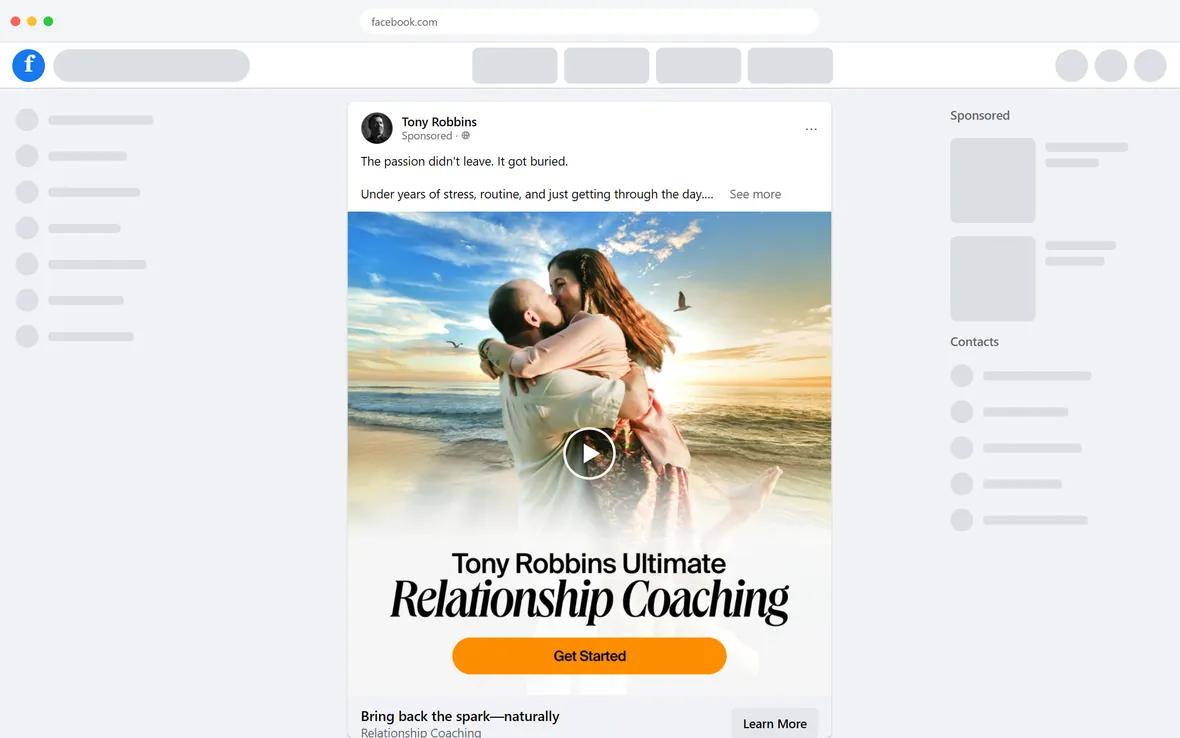 Tony Robbins — "Bring back the spark—naturally" ad (desktop)