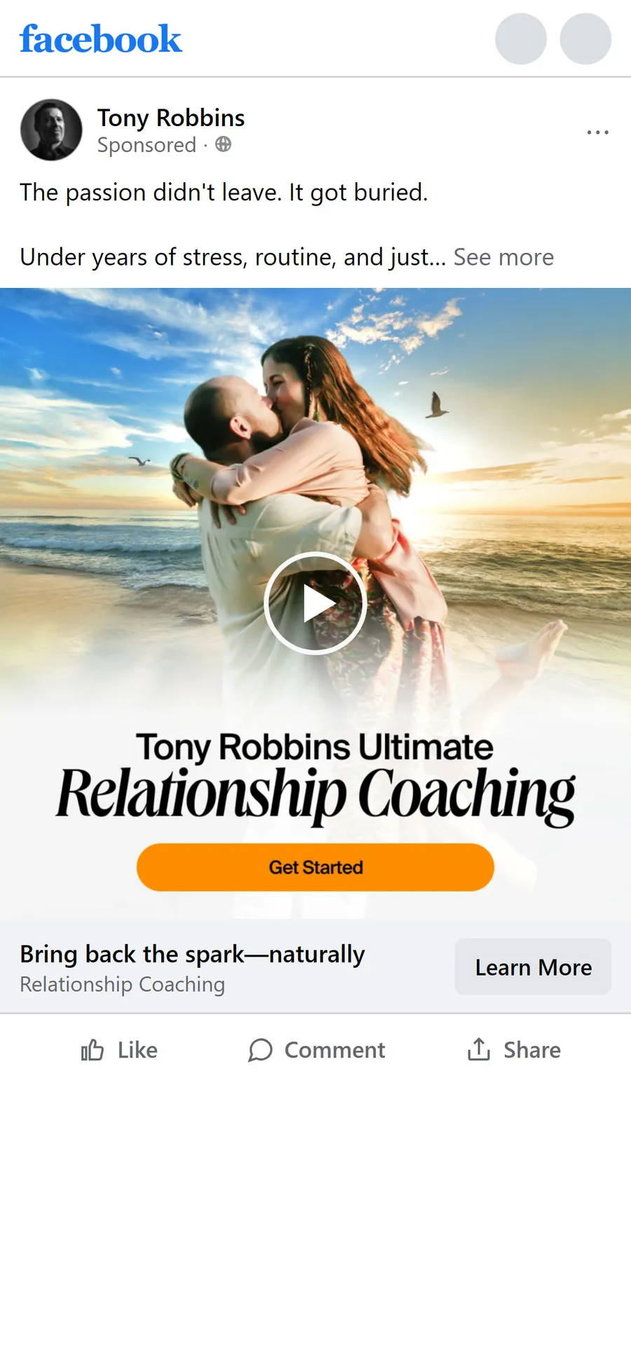 Tony Robbins — "Bring back the spark—naturally" ad (mobile)