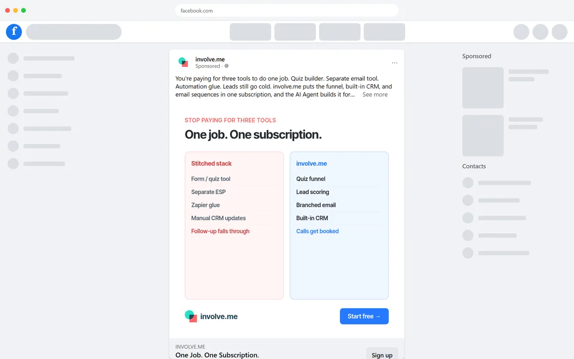 involve.me — "One job. One subscription." (for past visitors) (desktop)