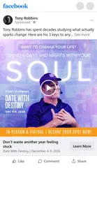 Tony Robbins — "Don't waste another year feeling stuck" three-keys ad