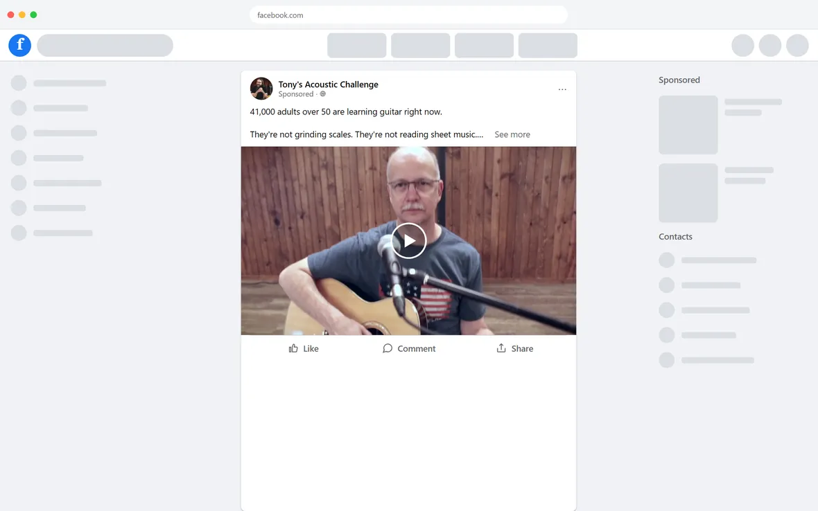 Tony's Acoustic Challenge — “41,000 adults over 50 are learning guitar right now.” (desktop)