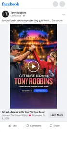Tony Robbins — "Go All-Access with Your Virtual Pass!" ad