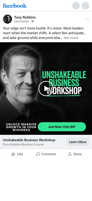 Tony Robbins — "Your edge isn't more hustle. It's vision." ad