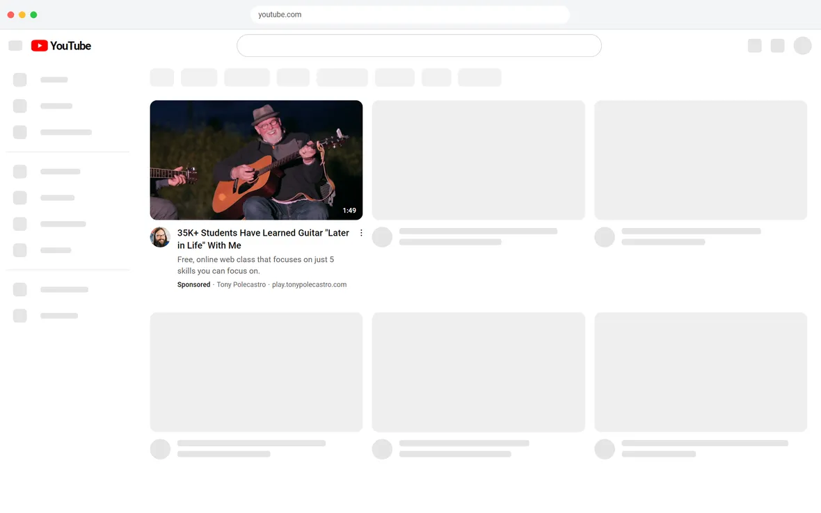 Tony's Acoustic Challenge — “Guitar Ads These Days...” YouTube ad (desktop)