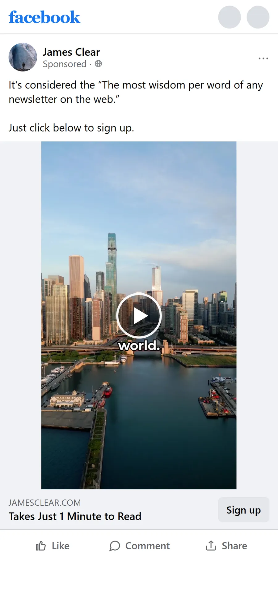 James Clear — "Takes Just 1 Minute to Read" video ad (mobile)