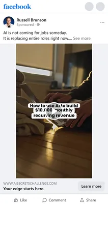 Marketing Secrets — "AI is not coming for jobs someday" video ad