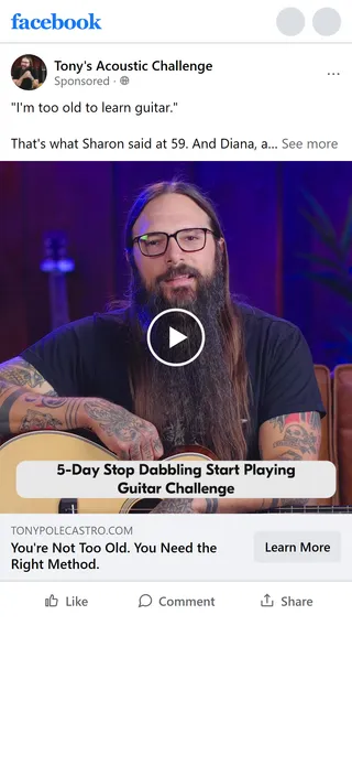 Tony's Acoustic Challenge — “I’m too old to learn guitar.” video ad