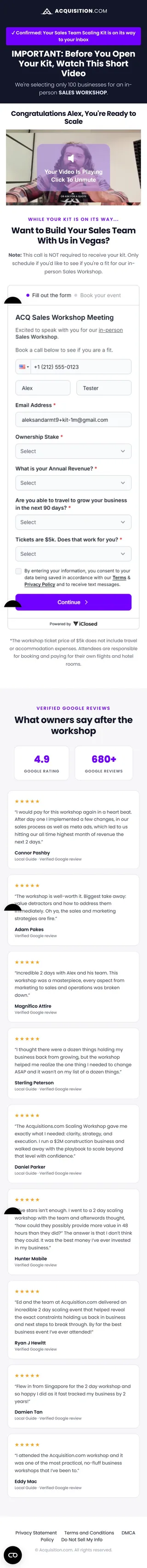 Acquisition.com — "Before you open your kit" — the Sales Workshop pitch