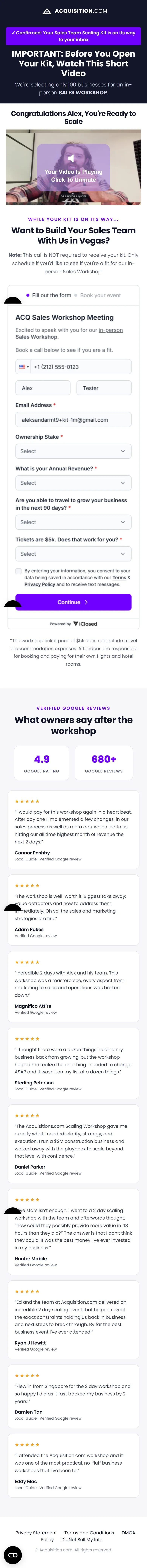 Acquisition.com — "Before you open your kit" — the Sales Workshop pitch (mobile)