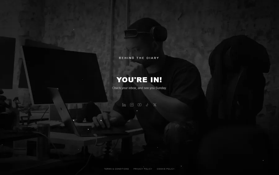 The Diary Of A CEO — “You’re in! Check your inbox, and see you Sunday.” (mobile)