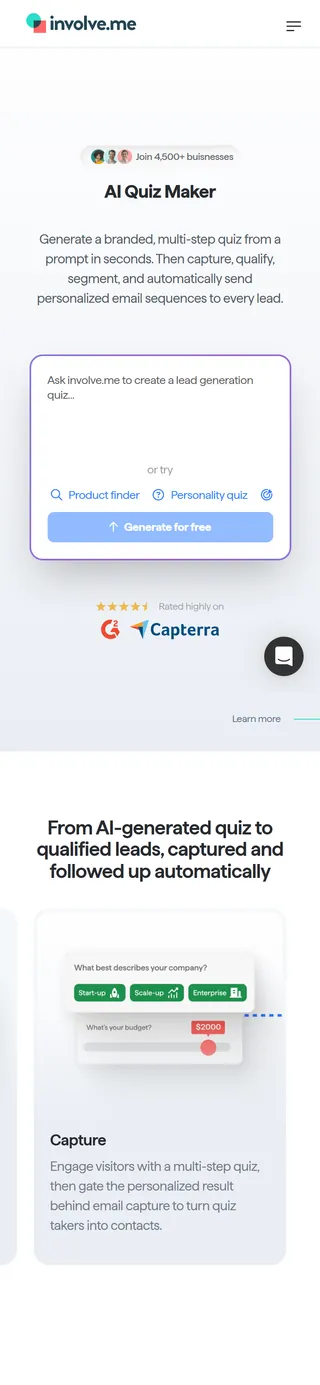 involve.me — Tool pages from Google (quiz maker, calculator, landing page, form, funnel)