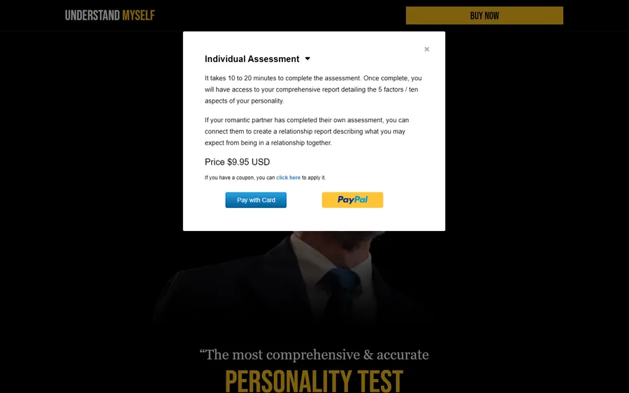 Understand Myself — “Individual Assessment – $9.95” (mobile)